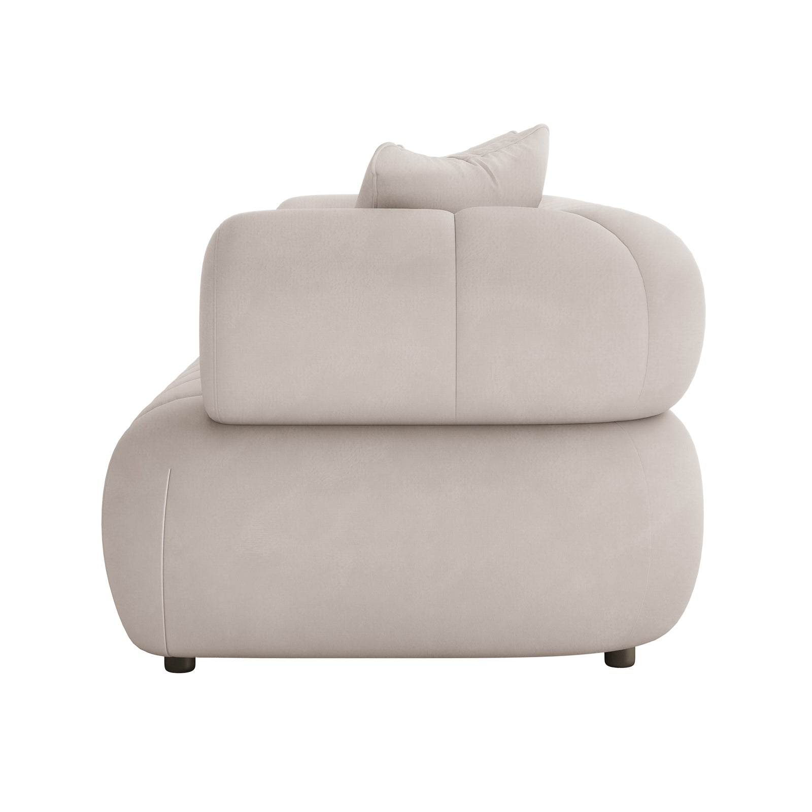 Samira 3 Seater Velvet Sofa - Warm Beige, featuring a close-up of plush velvet fabric and elegant design, complements modern spaces with its luxurious, comfortable seating and matching pillows.