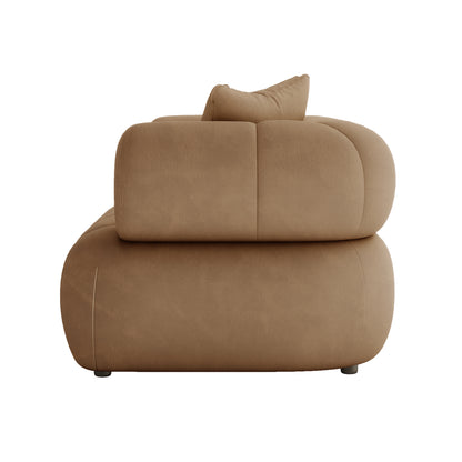 Samira 5 Seater Velvet Sofa Set in Camel Brown, highlighting the plush velvet upholstery and solid back structure, showcasing its luxurious design and comfortable seating.