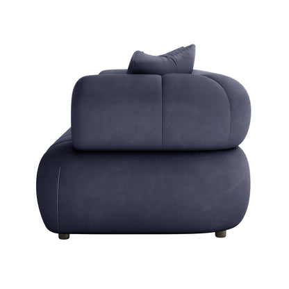 Samira 5 Seater Velvet Sofa Set - Navy Blue, showcasing a close-up of the plush velvet texture with a pillow, highlighting the elegant and luxurious design of this comfortable furniture piece.