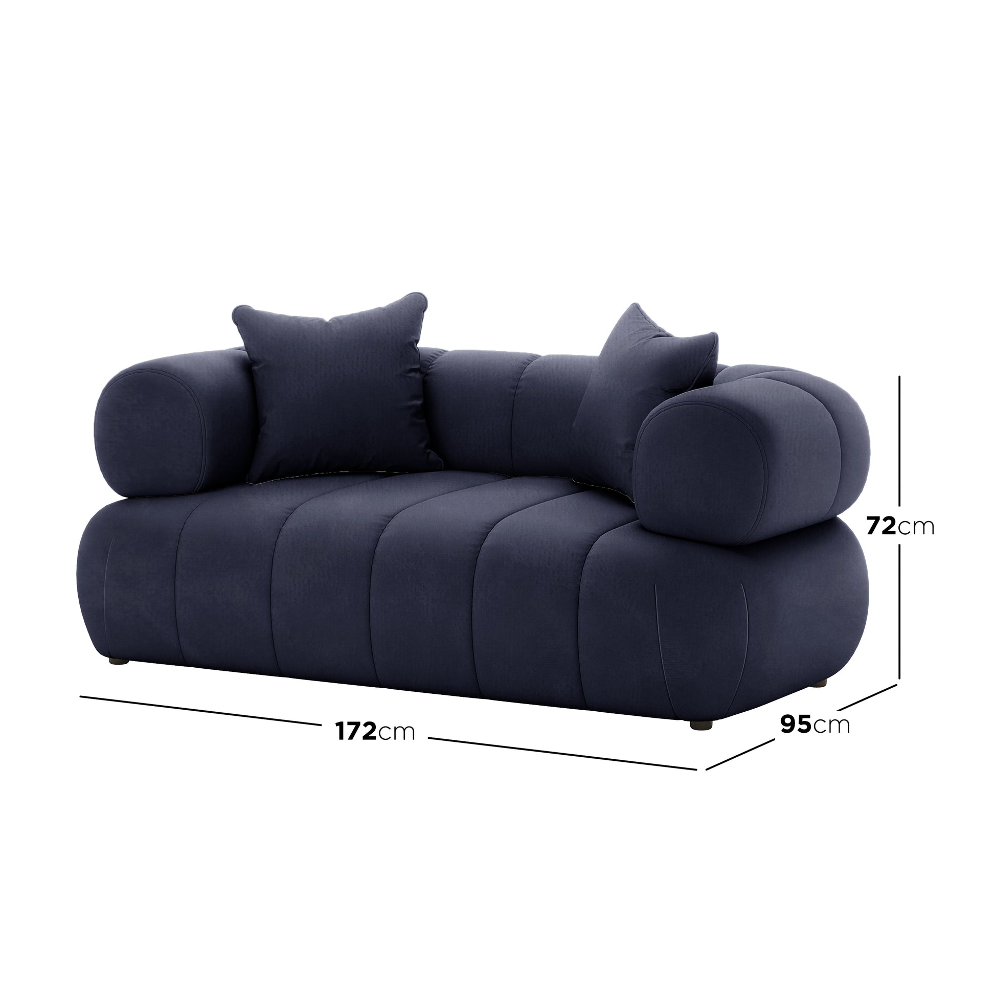 Samira 5 Seater Velvet Sofa Set in Navy Blue, showcasing luxurious velvet upholstery and high-density foam padding for comfort, framed in solid wood and engineered wood.