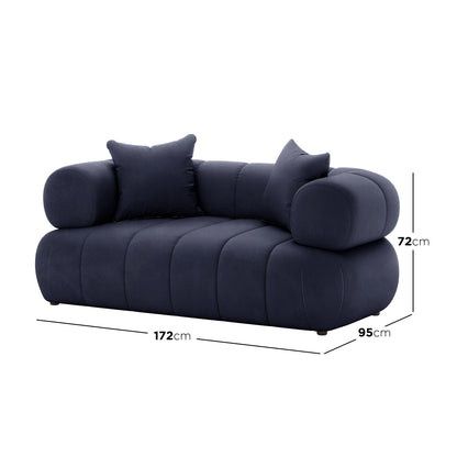 Samira 5 Seater Velvet Sofa Set in Navy Blue, showcasing luxurious velvet upholstery and high-density foam padding for comfort, framed in solid wood and engineered wood.