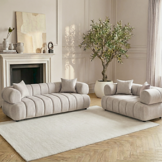 Samira 5 Seater Velvet Sofa Set in Warm Beige