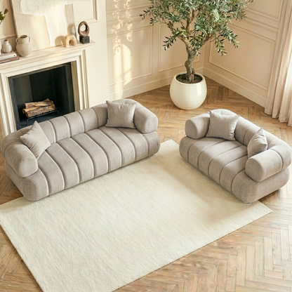Samira 5 Seater Velvet Sofa Set in Warm Beige