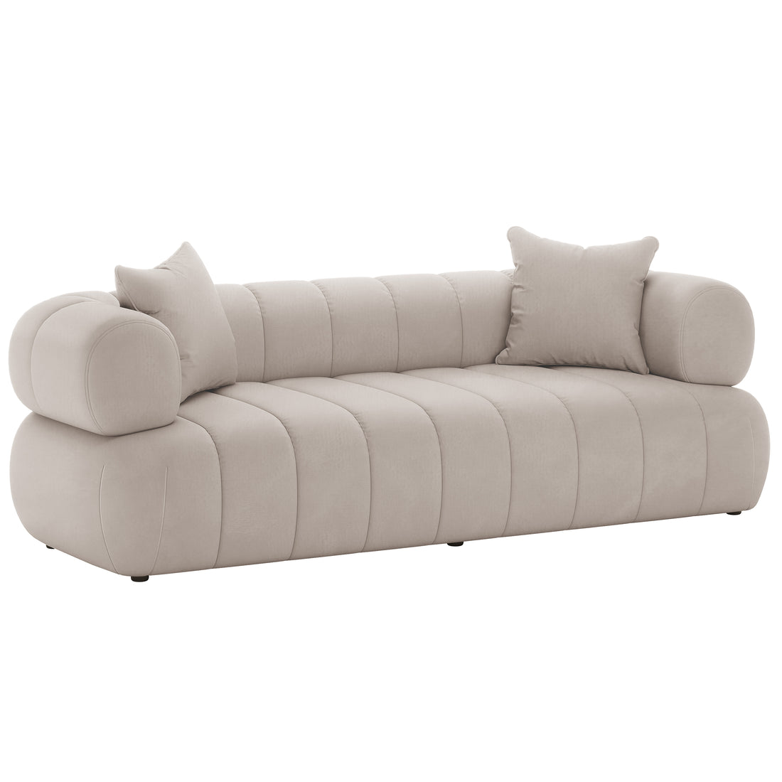 Samira 5 Seater Velvet Sofa Set - Warm Beige, showcasing its plush velvet upholstery, sturdy construction, and elegant design, emphasizing comfort and luxury in a sophisticated living space setting.