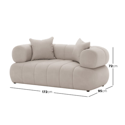Samira 5 Seater Velvet Sofa Set - Warm Beige, showcasing plush velvet upholstery and detailed craftsmanship, with visible solid wood frame and high-density foam padding for comfort.