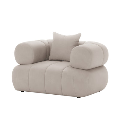 Samira Single Seater Velvet Sofa - Warm Beige, featuring a sleek design with plush cushioning, a matching pillow, and elegant velvet upholstery, perfect for adding sophistication and comfort to any room.
