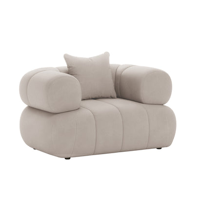 Samira Single Seater Velvet Sofa in Warm Beige featuring plush velvet fabric, high-density foam padding, and a single pillow, showcasing a luxurious and comfortable design for elegant home decor.