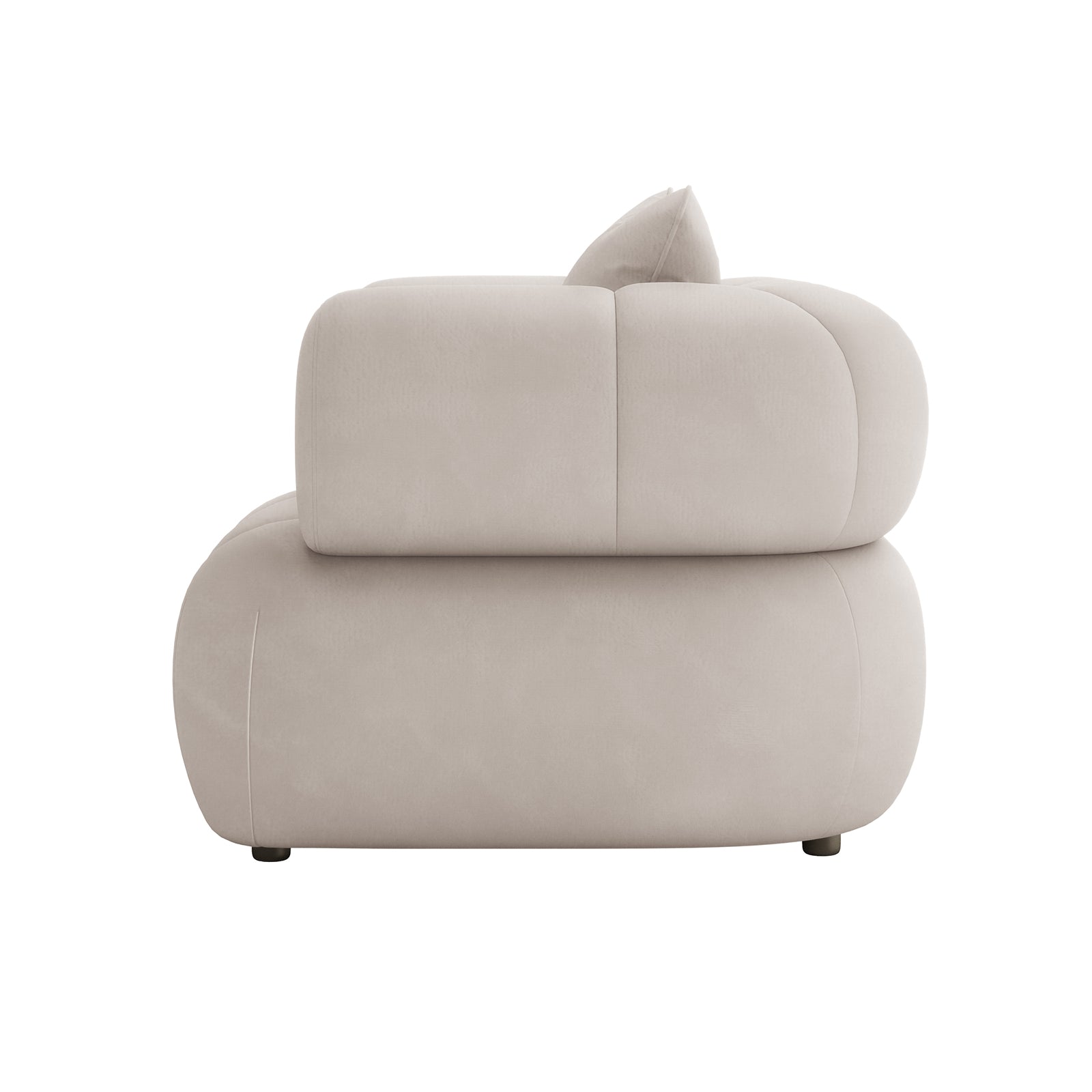 Samira Single Seater Velvet Sofa - Warm Beige features plush cushioning and elegant velvet fabric, emphasizing luxury and comfort. Highlighting a sleek modern design, it's a sophisticated accent for any room.