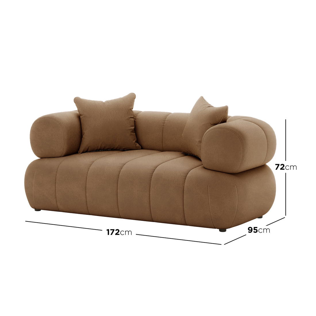 Close-up of the Samira 6 Seater Velvet Sofa Set - Camel Brown, showcasing its plush velvet texture and elegant design, featuring a couch section with visible cushioning and part of a matching pillow.