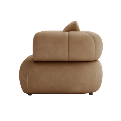 Samira 6 Seater Velvet Sofa Set - Camel Brown, showcasing a close-up of the plush velvet upholstery and sturdy armrests, highlighting its luxurious design and comfort.