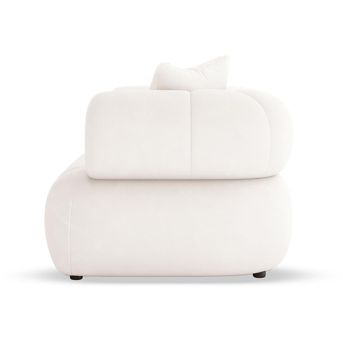 Samira 6 Seater Velvet Sofa Set in Cream features a modern design with soft white fabric, oversized rounded cushions, and short black feet, perfect for creating a relaxed, inviting space.