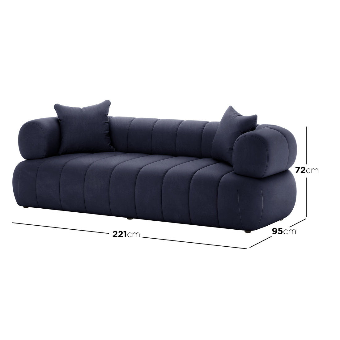 Samira 6 Seater Velvet Sofa Set - Navy Blue, featuring a close-up of its plush velvet upholstery and elegant design, highlighting its luxurious texture and sophisticated craftsmanship.