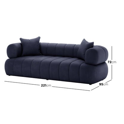 Samira 6 Seater Velvet Sofa Set - Navy Blue, featuring a close-up of its plush velvet upholstery and elegant design, highlighting its luxurious texture and sophisticated craftsmanship.