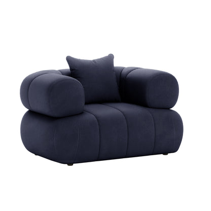 Samira 6 Seater Velvet Sofa Set - Navy Blue, showcasing a plush cushion and armrest detail, emphasizing the luxurious velvet texture and elegant design elements.
