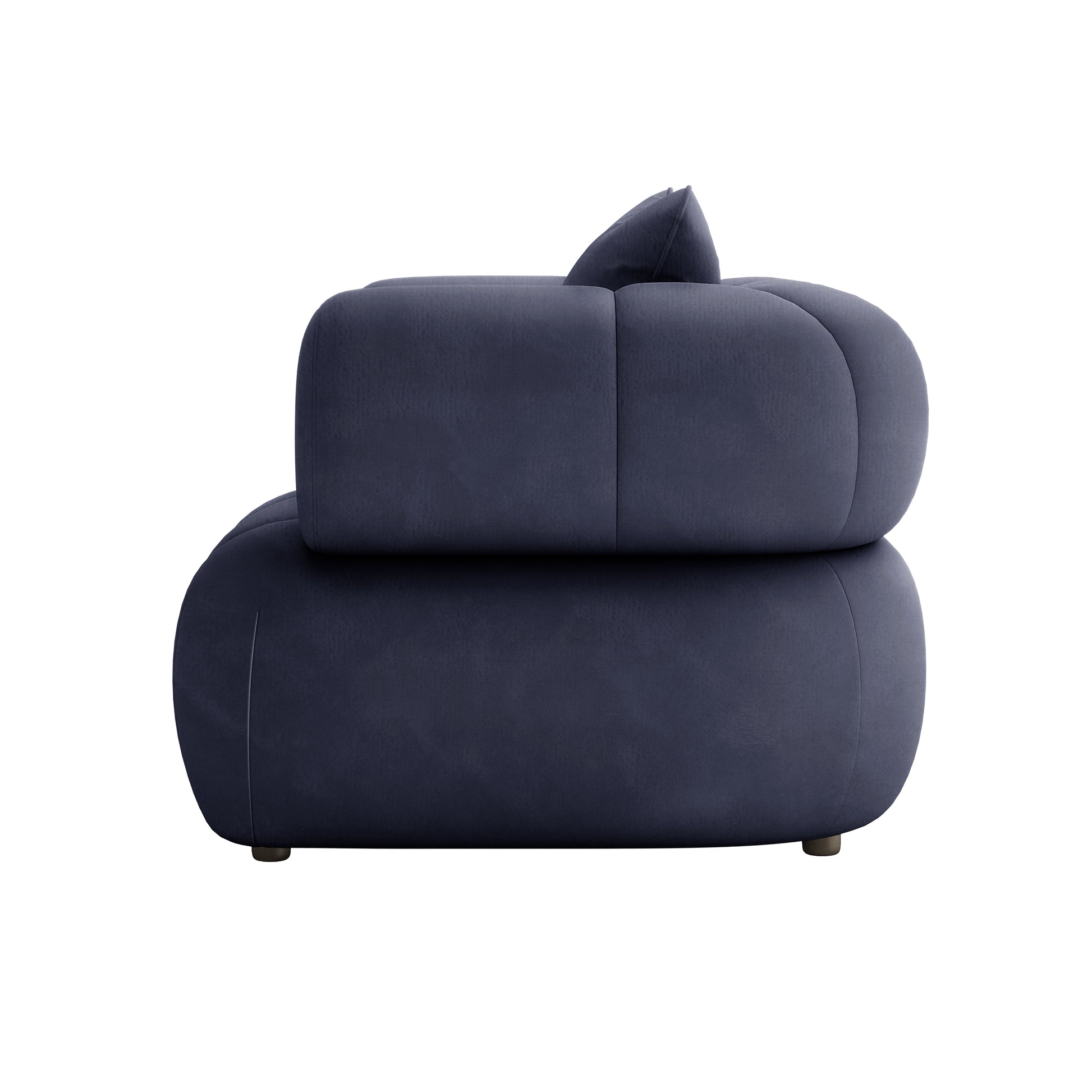 Samira 6 Seater Velvet Sofa Set - Navy Blue; features a plush, velvet texture, visible cushioning, and sturdy armrests, complemented by a detailed headboard and plush pillows for enhanced comfort and elegance.