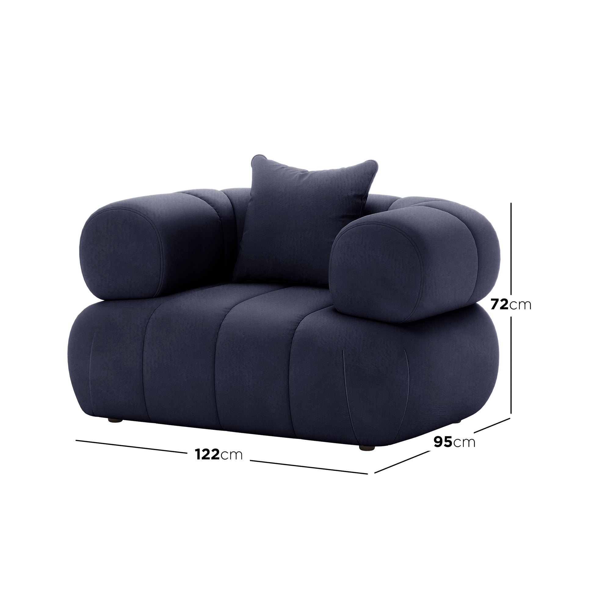 Samira 6 Seater Velvet Sofa Set - Navy Blue, highlighting the plush velvet texture and cushioned armrest, showcasing the luxurious and modern design.