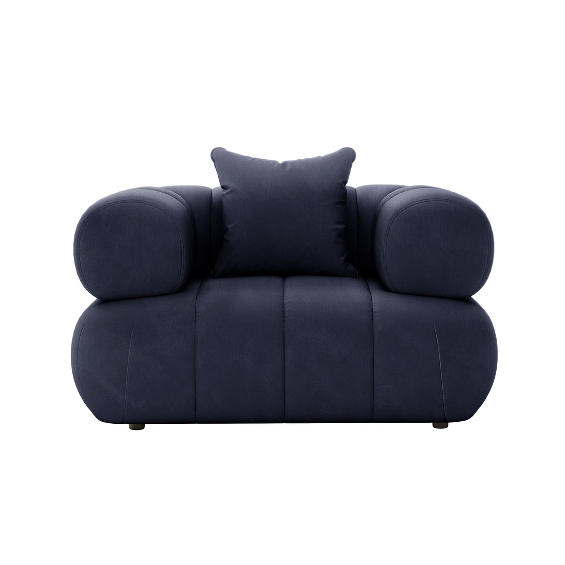 Samira 6 Seater Velvet Sofa Set - Navy Blue, showcasing its plush pillow on a blue chair, highlighting the luxurious velvet texture and elegant design.