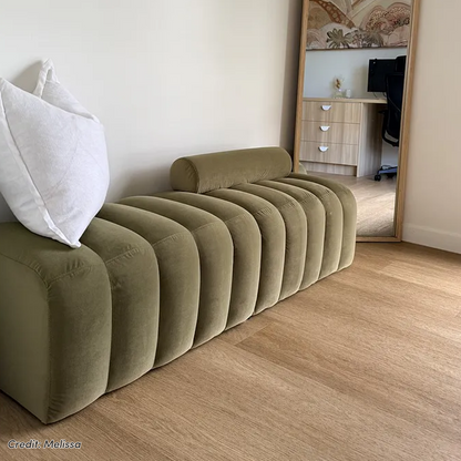 Sasa Velvet Bench with Backrest in Sage