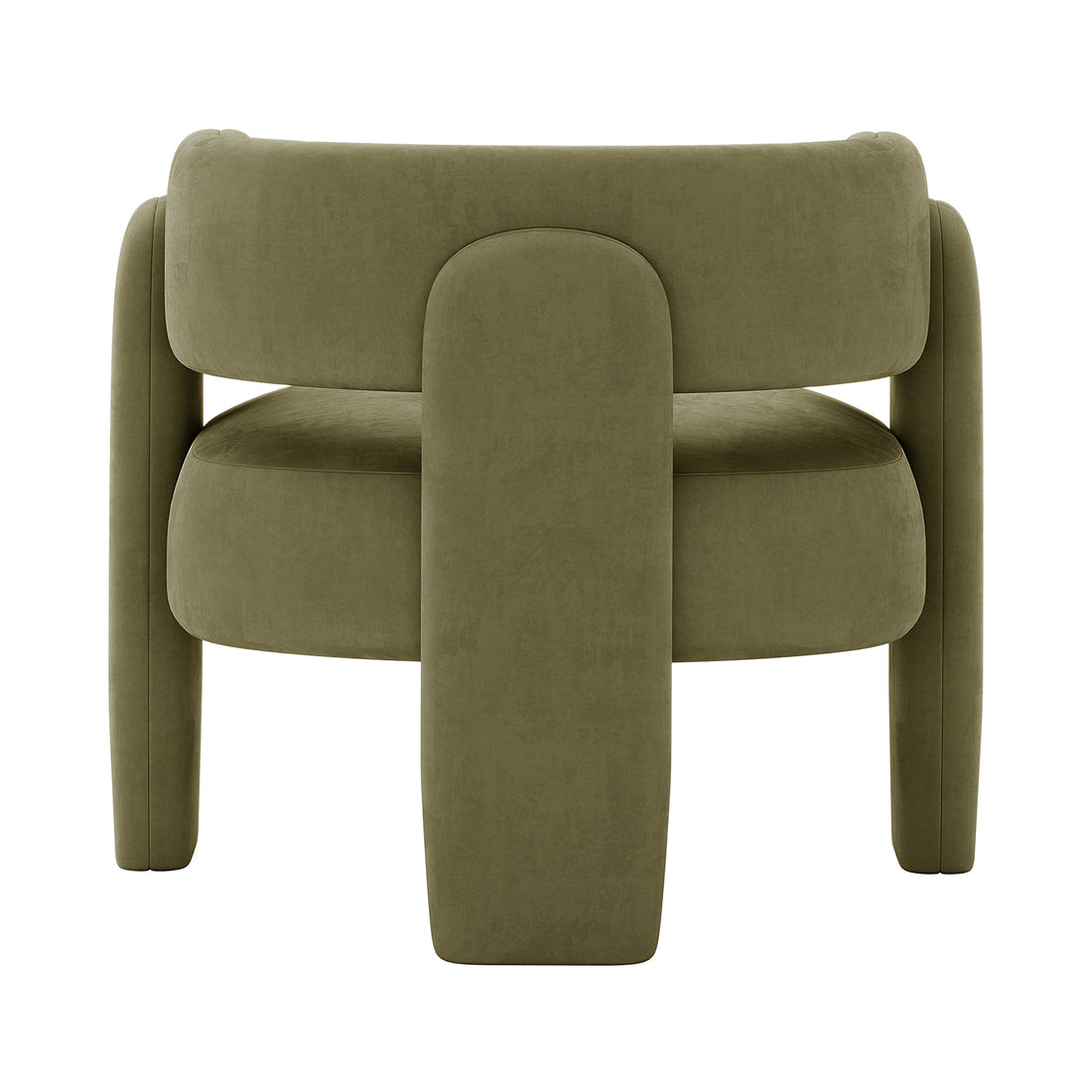 Seto Velvet Curved Occasional Accent Chair - Sage, showcasing its olive-green upholstery, rounded backrest, plush seat, and four slightly tapered legs on a white backdrop.
