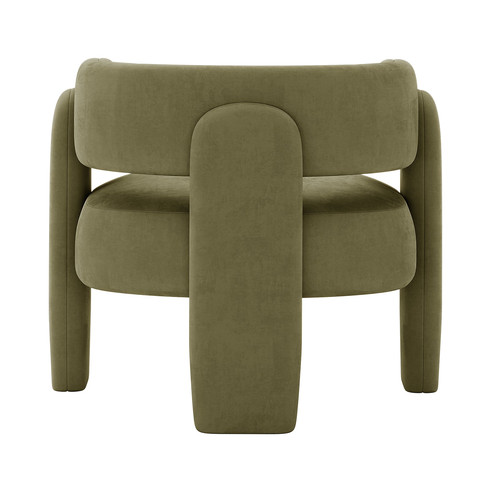 Seto Velvet Curved Occasional Accent Chair - Sage, showcasing its olive-green upholstery, rounded backrest, plush seat, and four slightly tapered legs on a white backdrop.