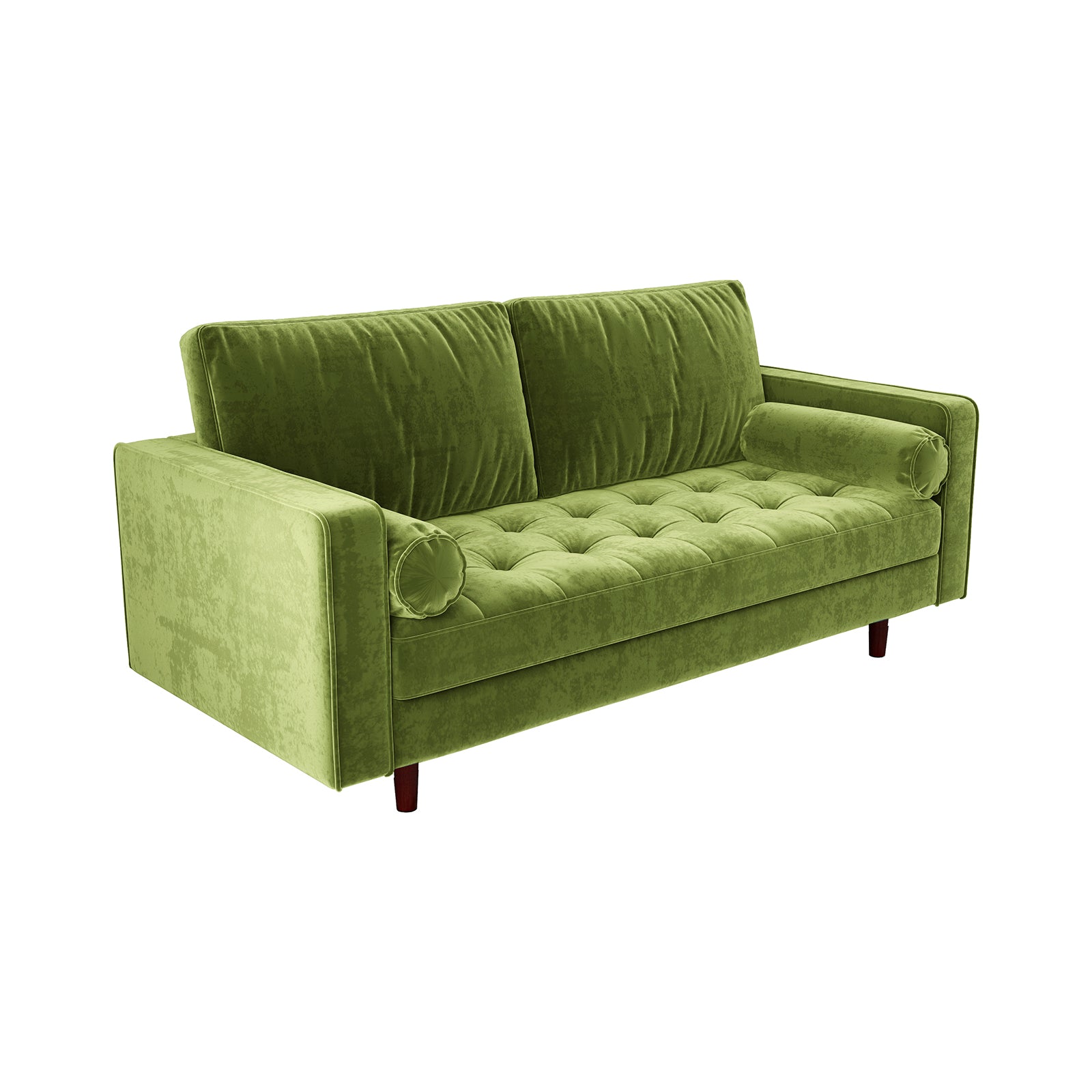 Sollia 3-Seater Velvet Sofa - Jade Green with sleek design, wooden legs, and plush velvet upholstery, shown in a close-up highlighting its elegant texture and modern style.