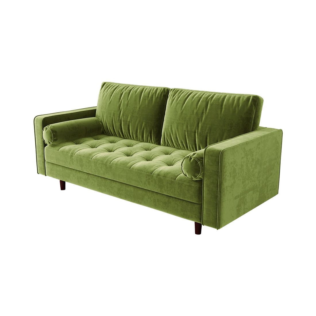 Sollia 3-Seater Velvet Sofa - Jade Green: Close-up of a plush velvet sofa with sleek wooden legs, exuding modern elegance and comfort, perfect for enhancing any living space.