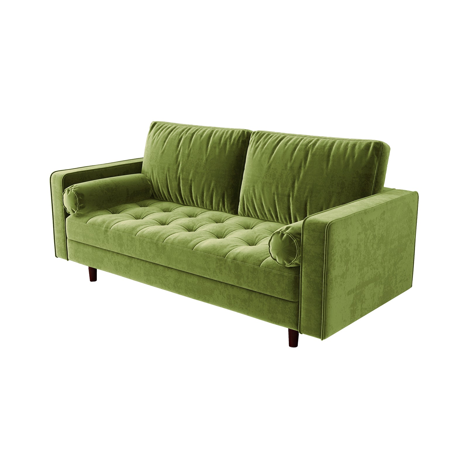 Sollia 3-Seater Velvet Sofa - Jade Green: Close-up of a plush velvet sofa with sleek wooden legs, exuding modern elegance and comfort, perfect for enhancing any living space.
