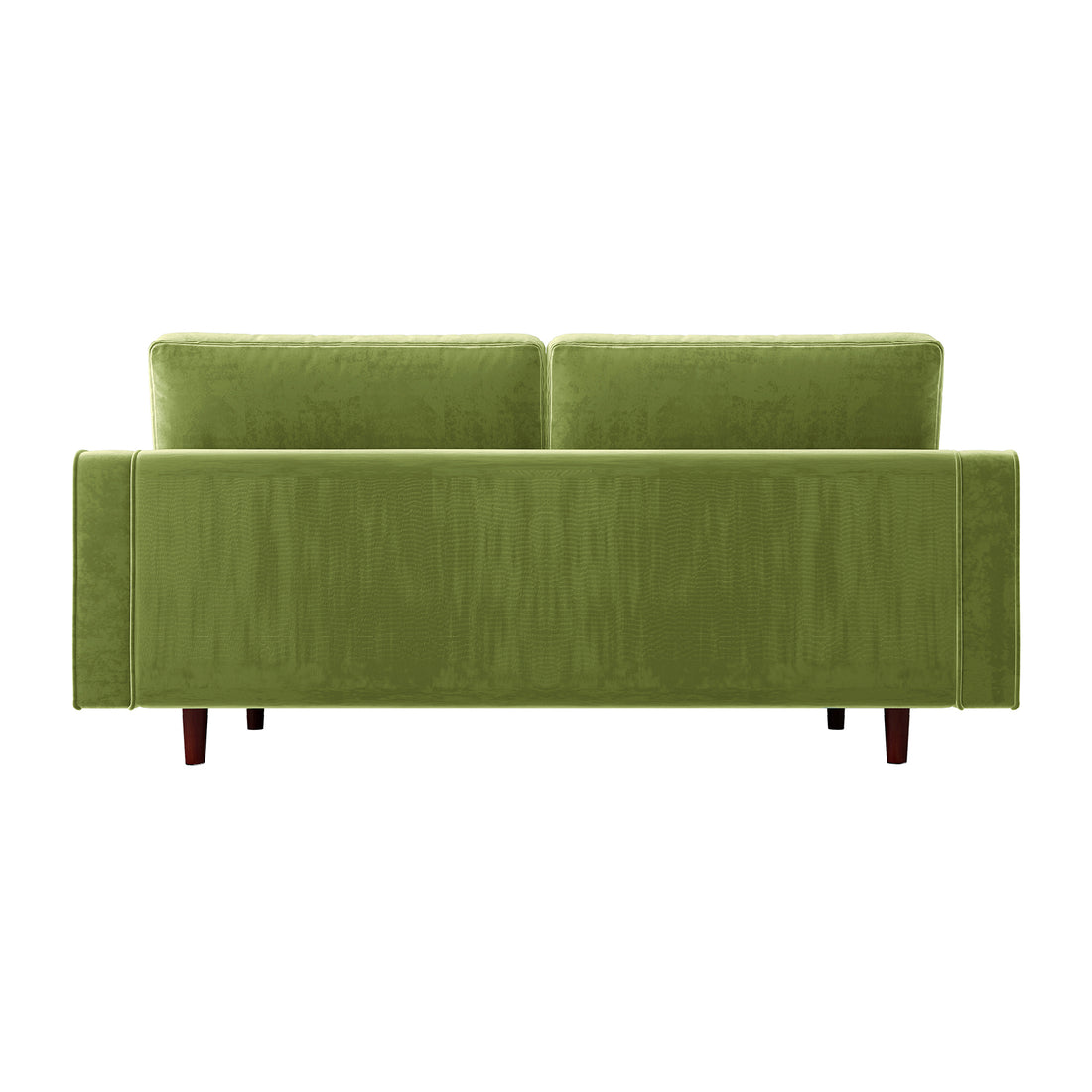 Sollia 3-Seater Velvet Sofa - Jade Green: A stylish green couch with wooden legs, featuring luxurious velvet upholstery, two matching round bolster pillows, and a sleek, modern silhouette for sophisticated comfort.