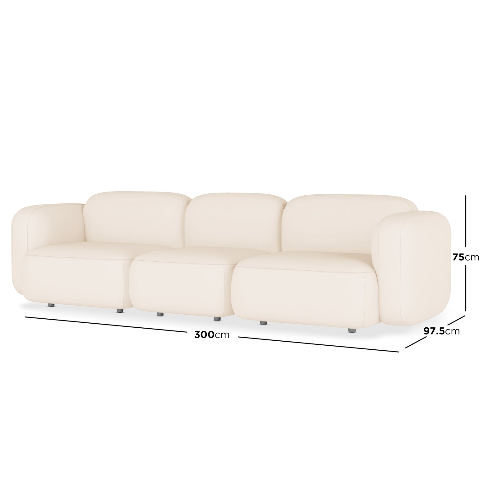 Soraya 3 Seater Modular Velvet Sofa Set - Cream White, showcasing a plush velvet texture with a modern, low-rise design. Features ample seating and modular configuration for versatile arrangement. Perfect for elegant living spaces.