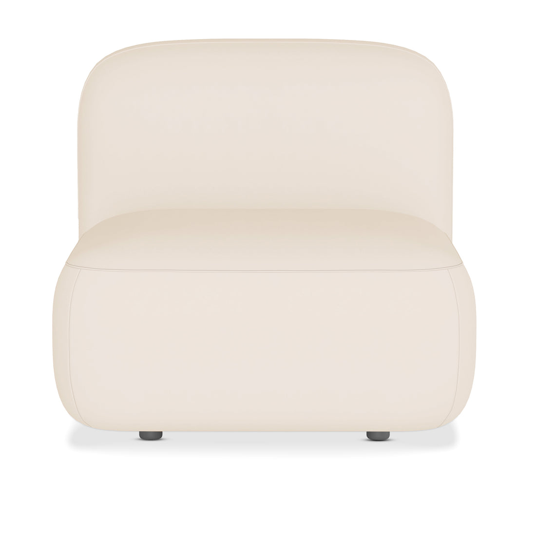 Soraya Velvet Sectional Single Sofa in Cream White, featuring a low-profile, boxy design with rounded edges and small dark feet, upholstered in smooth, luxurious cream velvet fabric for modern elegance.