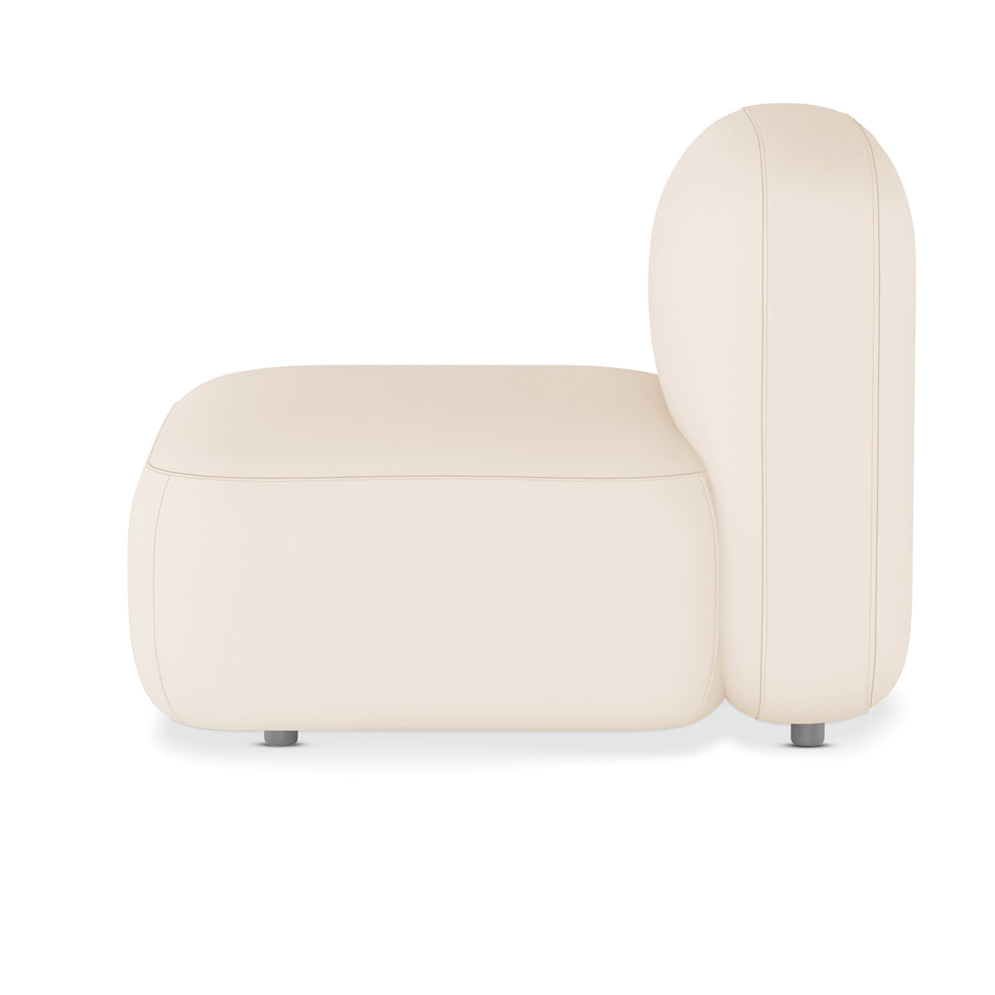 Soraya Velvet Sectional Single Sofa in Cream White features a low, armless design with chunky, rounded cushions and short metal feet, showcasing a modern, modular aesthetic for versatile seating.