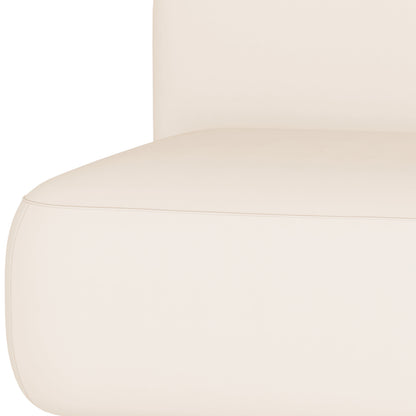 Close-up of the Soraya Velvet Sectional Single Sofa in Cream White, showing its cream-beige upholstered seat cushion with smooth fabric and top-stitched seam, highlighting its modern, luxurious design.