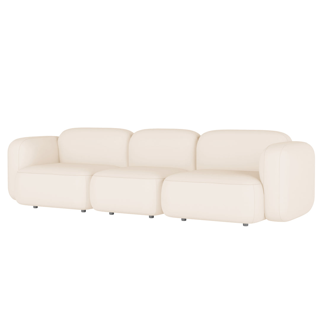 Soraya 3 Seater Velvet Sectional Sofa in Cream White features a sleek, low-profile design with three modular sections and plush cushions, resting on discreet black feet, enhancing any modern living space.