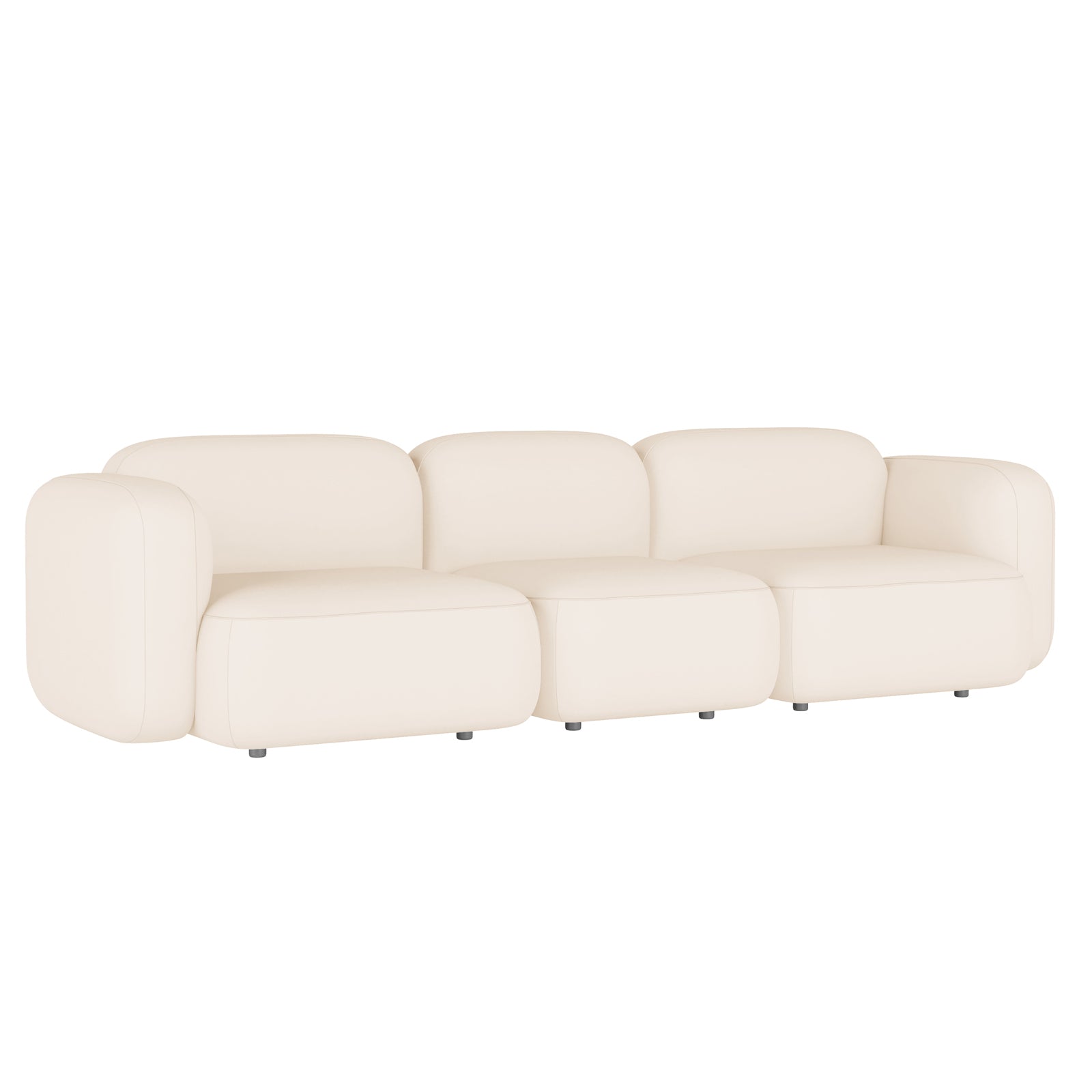 Soraya 3 Seater Velvet Sectional Sofa in Cream White features a modern, low-profile design with modular seating and softly rounded cushions, complemented by short cylindrical legs, offering both style and comfort.