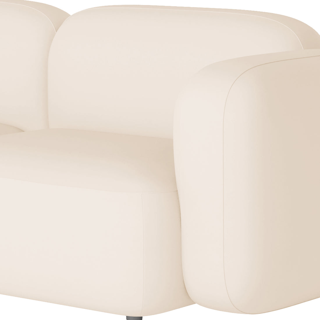 Close-up of Soraya 3-Seater Velvet Sectional Sofa in Cream White, showing a plush seat cushion, rounded armrest, and part of the backrest, highlighting its luxurious velvet upholstery.