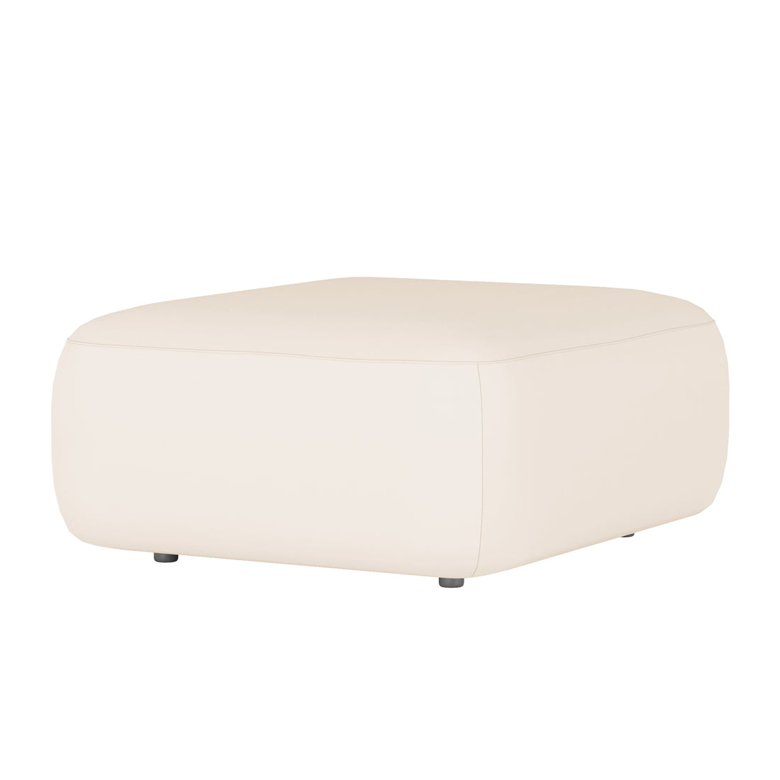 Soraya 3-Seater Velvet Sectional Sofa in Cream White features a low, square-shaped pouf/ottoman upholstered in light cream fabric, ideal as a footrest or extra seating, with subtle, barely visible feet.