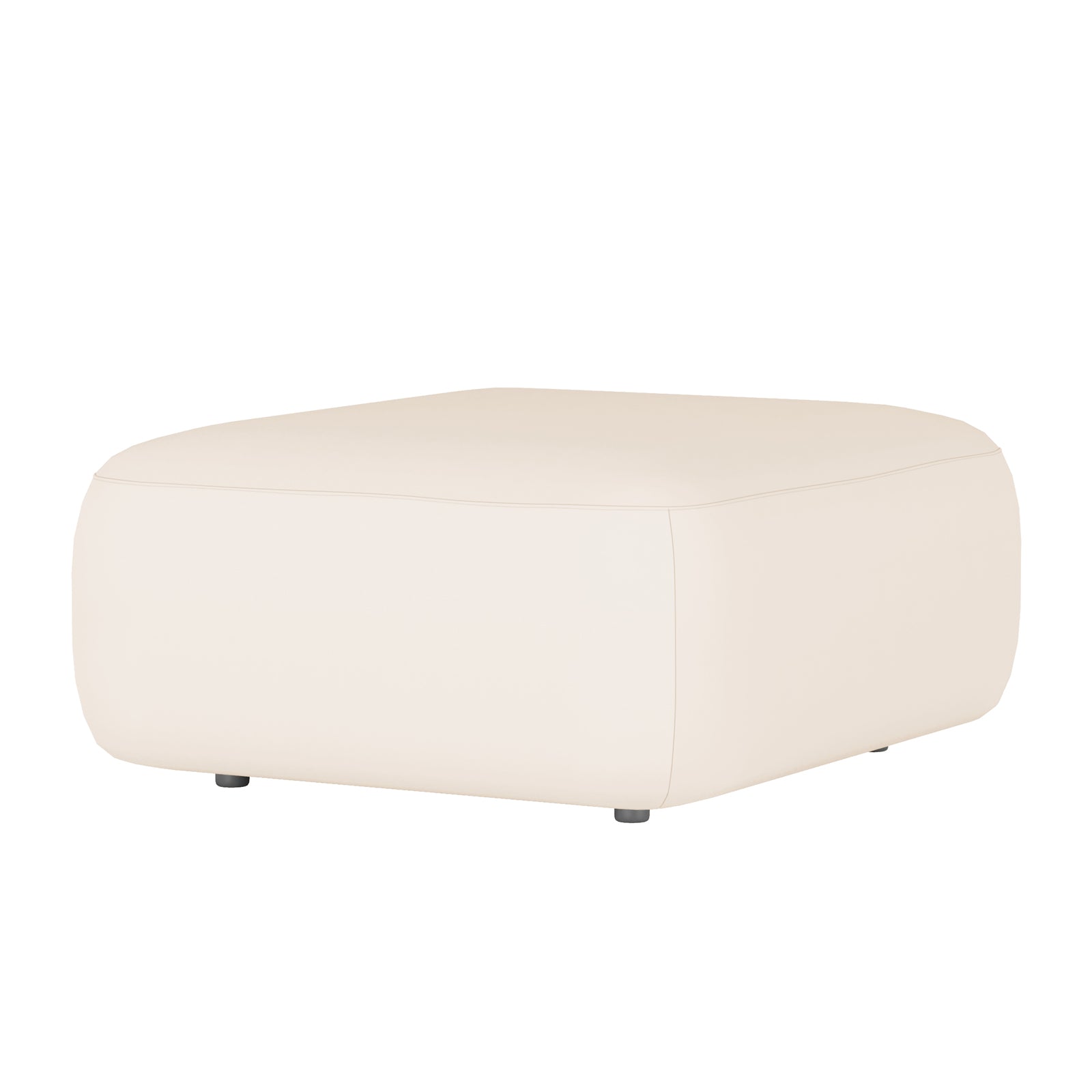 Soraya 3-Seater Velvet Sectional Sofa in Cream White features a low, square-shaped pouf/ottoman upholstered in light cream fabric, ideal as a footrest or extra seating, with subtle, barely visible feet.