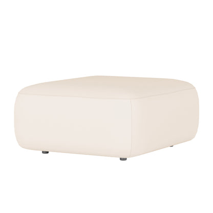 Soraya 3-Seater Velvet Sectional Sofa in Cream White features a low, square-shaped pouf/ottoman upholstered in light cream fabric, ideal as a footrest or extra seating, with subtle, barely visible feet.