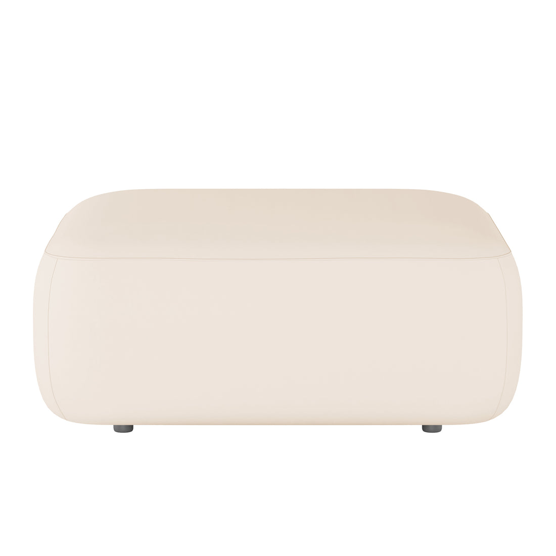 Soraya 3-Seater Velvet Sectional Sofa in Cream White, featuring a low rectangular ottoman with rounded corners, upholstered in light beige fabric, and supported by dark stub-style legs for a sleek, modern look.