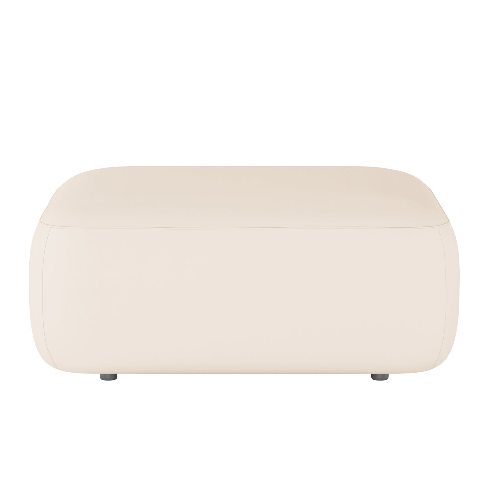 Soraya 3-Seater Velvet Sectional Sofa in Cream White, featuring a low rectangular ottoman with rounded corners, upholstered in light beige fabric, and supported by dark stub-style legs for a sleek, modern look.