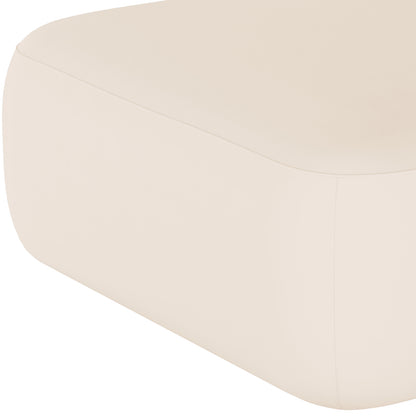 Close-up of the Soraya 3 Seater Velvet Sectional Sofa in Cream White, showcasing its soft, smooth upholstered foam core with visible seams, reflecting luxury and comfort.