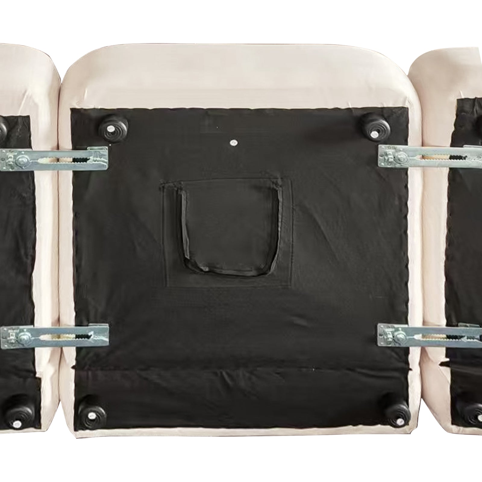 Close-up of the Soraya 3-Seater Modular Velvet Chaise Lounge in Cream White, showcasing its plush velvet upholstery, sleek low-rise design, and versatile ottoman for flexible seating arrangements.