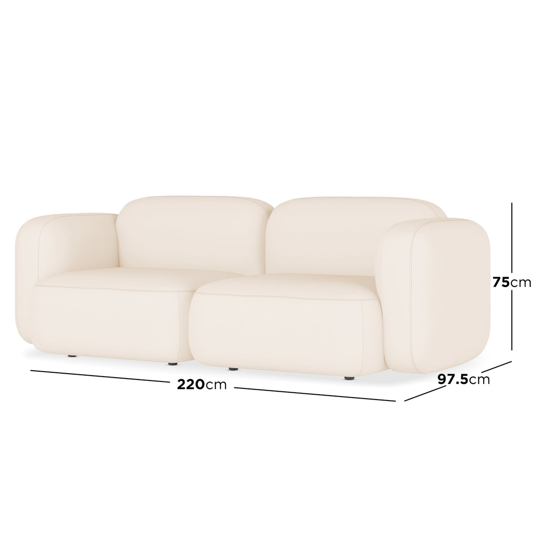 Soraya 2 Seater Modular Velvet Sofa Set - Cream White, showcasing a plush, modern design with visible armrests, engineered wood structure, and high-density foam cushions, emphasizing comfort and modular versatility.