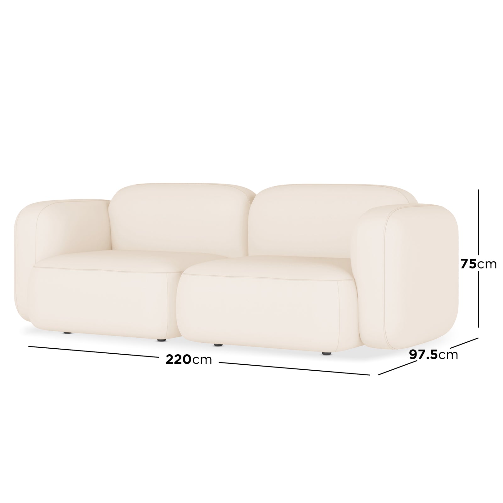 Soraya 2 Seater Modular Velvet Sofa Set - Cream White, showcasing a plush, modern design with visible armrests, engineered wood structure, and high-density foam cushions, emphasizing comfort and modular versatility.