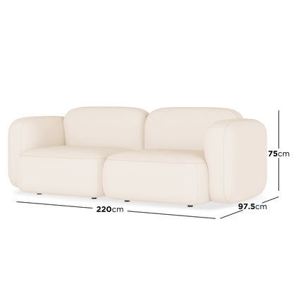 Soraya 2 Seater Modular Velvet Sofa Set - Cream White, showcasing a plush, modern design with visible armrests, engineered wood structure, and high-density foam cushions, emphasizing comfort and modular versatility.