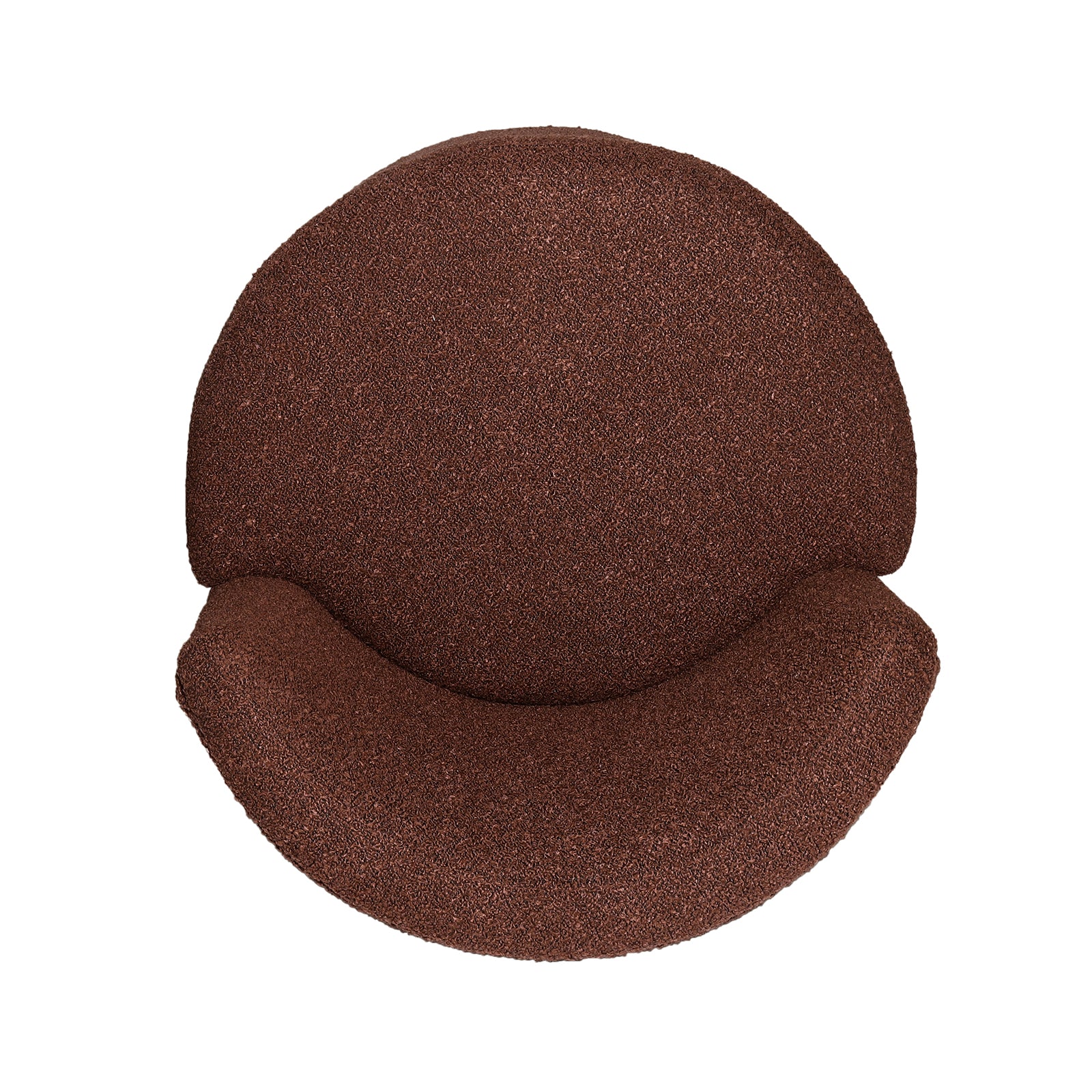 Sorra Boucle Swivel Storage Accent Chair in Rust Brown, featuring soft bouclé fabric, 360-degree swivel, and hidden storage beneath the removable seat cover, showcased against a plain background.