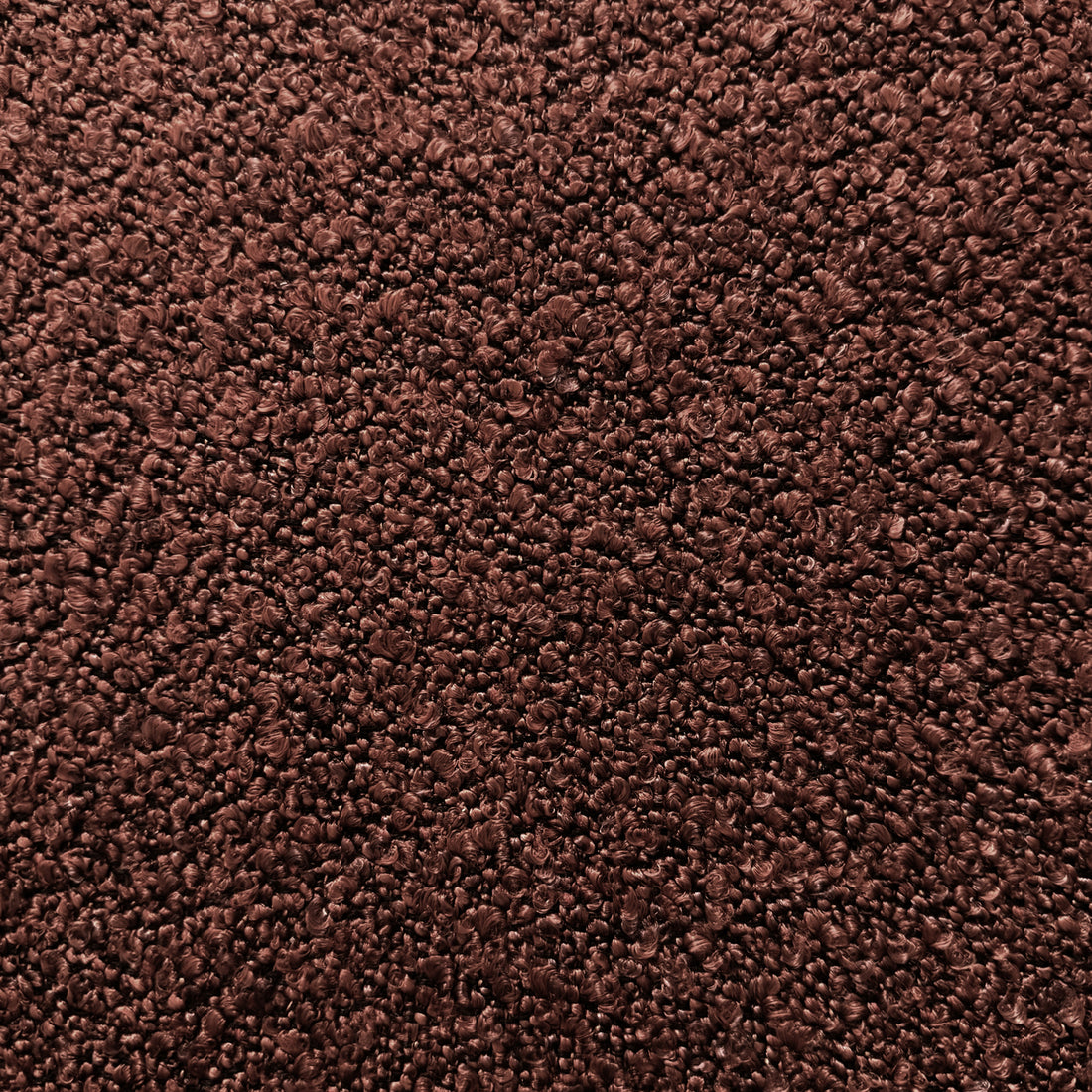 Close-up of Sorra Boucle Swivel Storage Accent Chair in Rust Brown, showcasing plush loop-pile bouclé fabric texture, highlighting its inviting and cozy appeal.