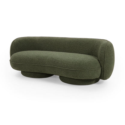 Olive green boucle sofa on white background