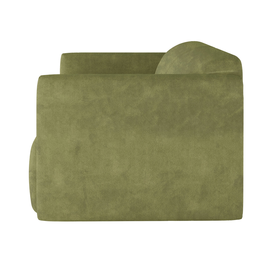 Vestalia 4 Seater Velvet Sofa Set in Olive Green, featuring a single boxy upholstered module in suede-like fabric against a plain white background, showcasing its luxurious, curved, and modern design.