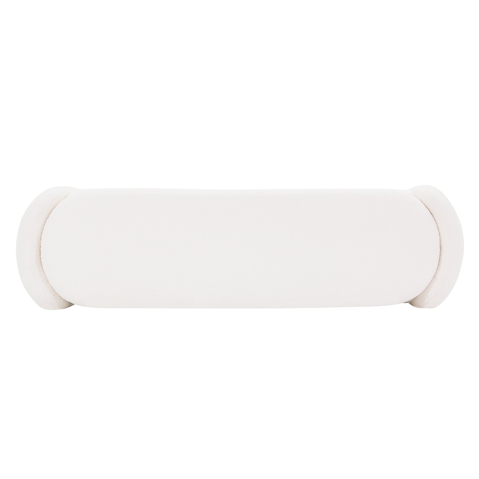 Wynne Fabric Storage Ottoman Bench Seat - Cream White, featuring a modern, rounded-cylinder design with oversized rolled ends, upholstered in smooth off-white fabric, offering a minimalist and sculptural aesthetic.